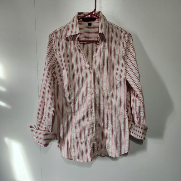 Express Design Studio Pink Tan Sparkle Stripe Dress Shirt Roll Tab Sleeves L - Picture 1 of 11